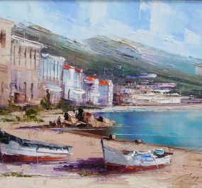 Картина "Морской пейзаж с лодками"