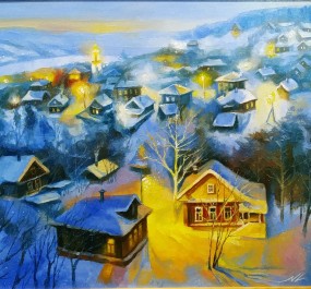 Картина "Вечер в деревне"